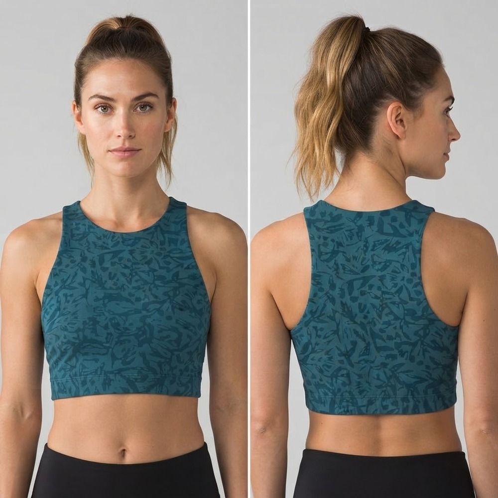 REI Co-op Take Your Time Bra Top Womens Small Blue Teal Abstract Camo Crop Tank
